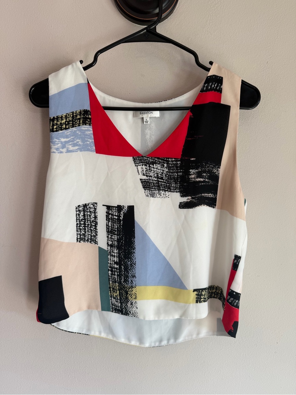 Babaton Aritzia Abstract Graphic Print V-Neck Sleeveless Tank Top Size Small